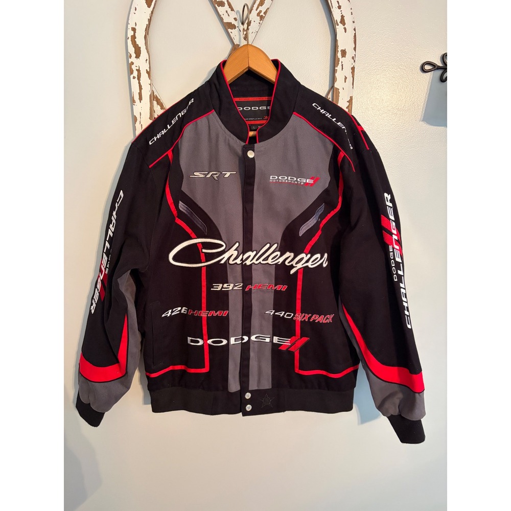 Dodge Challenger Jeff Hamilton NASCAR Racing Jacket Men's Large Black Red